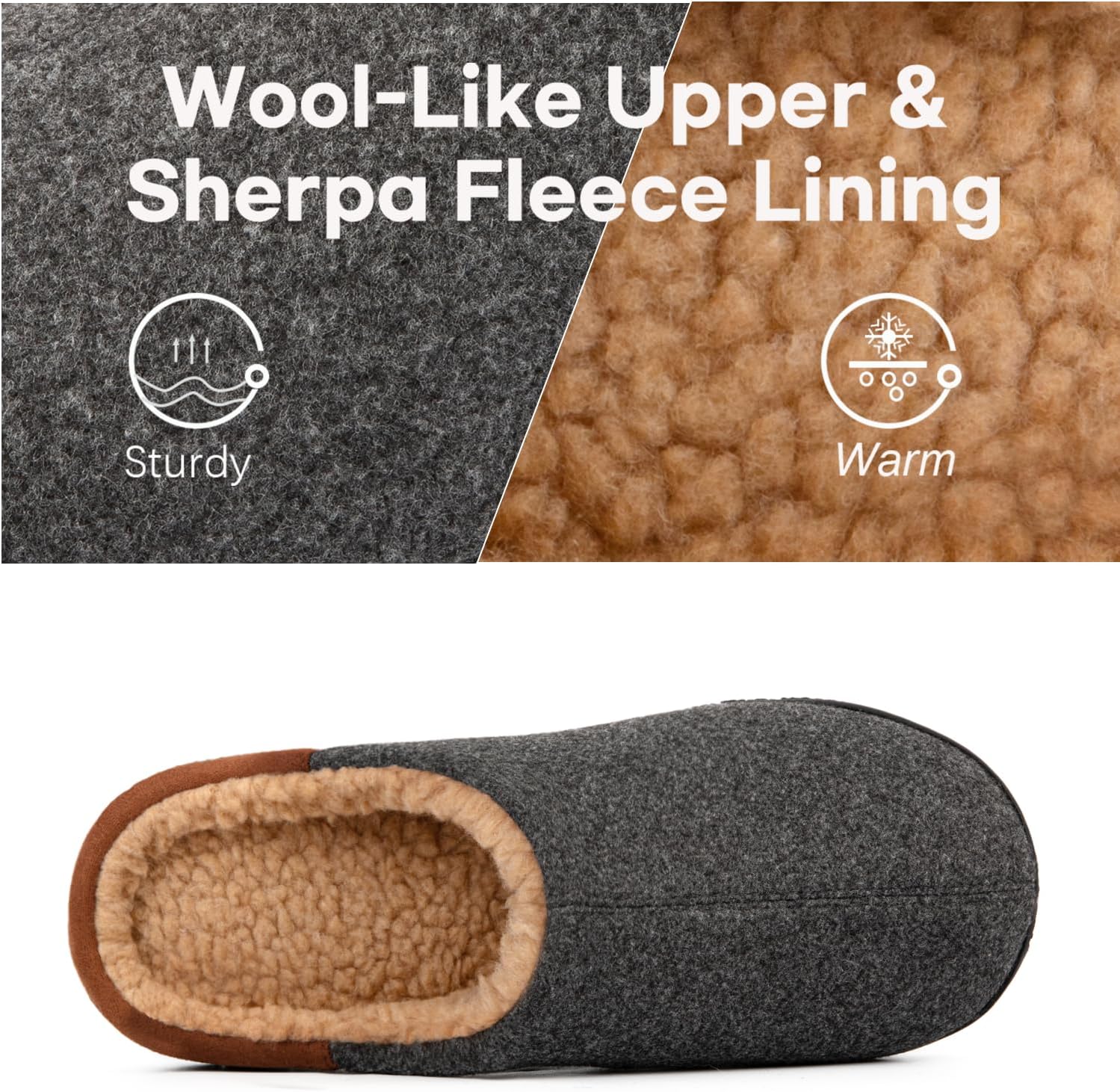 LongBay Men's Fuzzy Sherpa Lined Slippers Warm Memory Foam Non-slip Slippers Slip-on House Shoes for Indoor Outdoor - Image 4