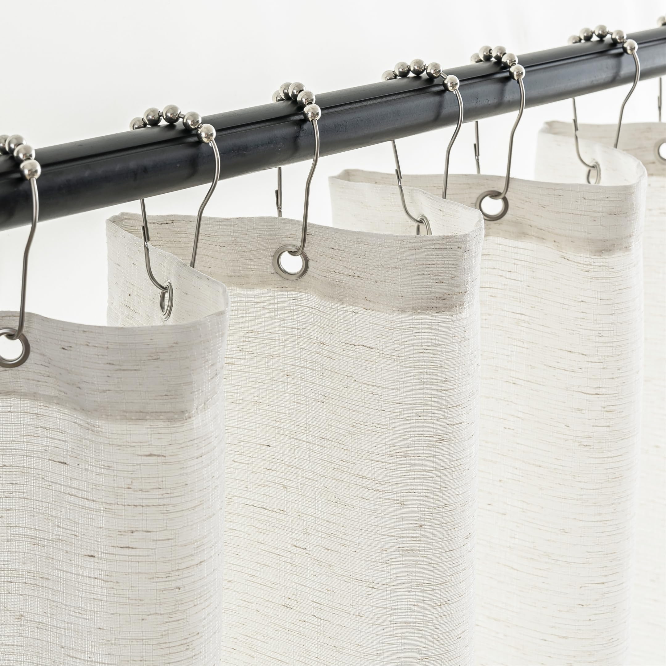 VOILYBIRD White Farmhouse Linen Shower Curtain, Neutral Bath Decor Slub Texture Elegant Shower Curtain with Hooks, 72” x 72”