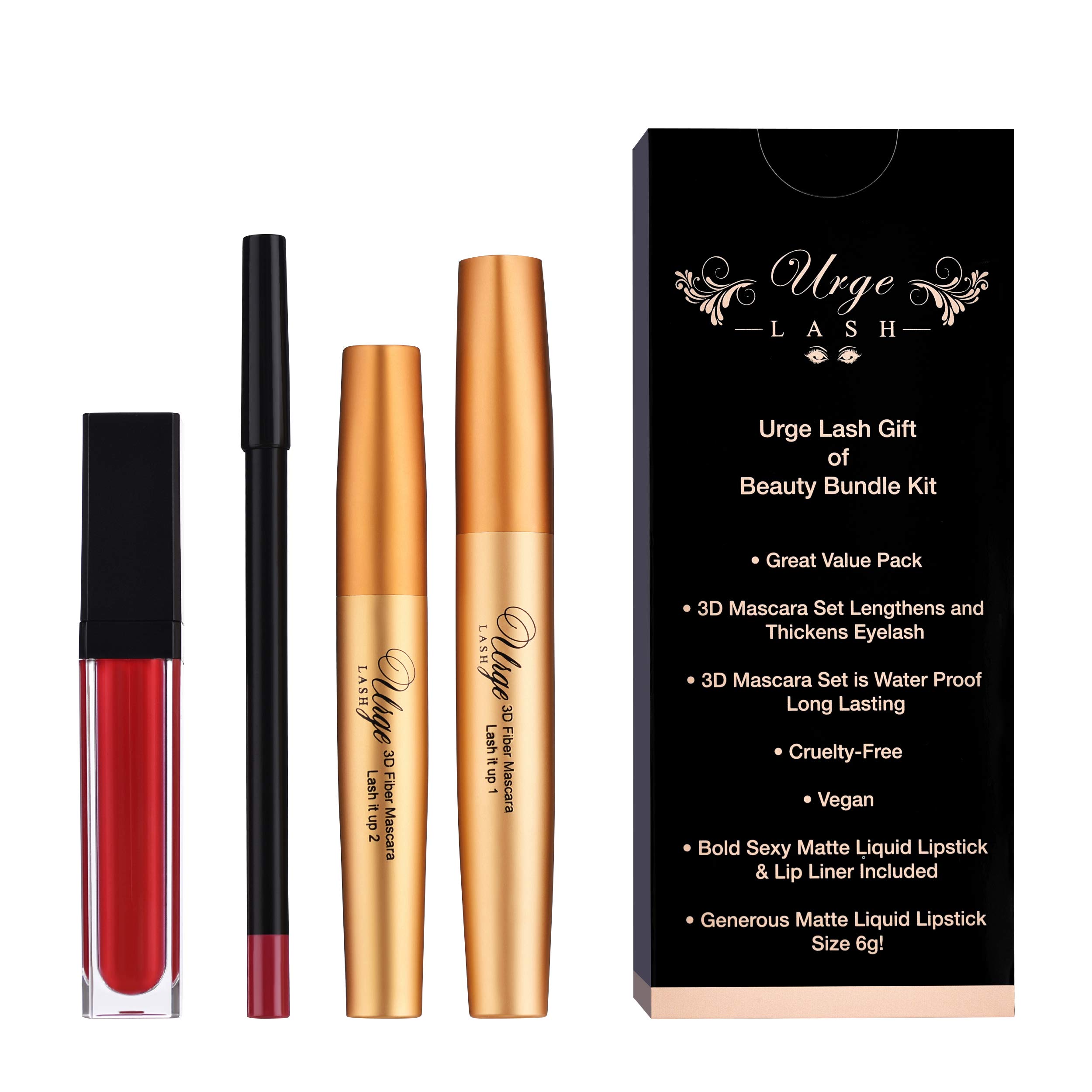 makeup kit all in one-Urge Lash Gift of Beauty Bundle Lip Kit- 3D Fiber Mascara Kit Set Lash it up-Masacara Primer,makeup kits for women,Lash Booster-eyelash extensions mascara