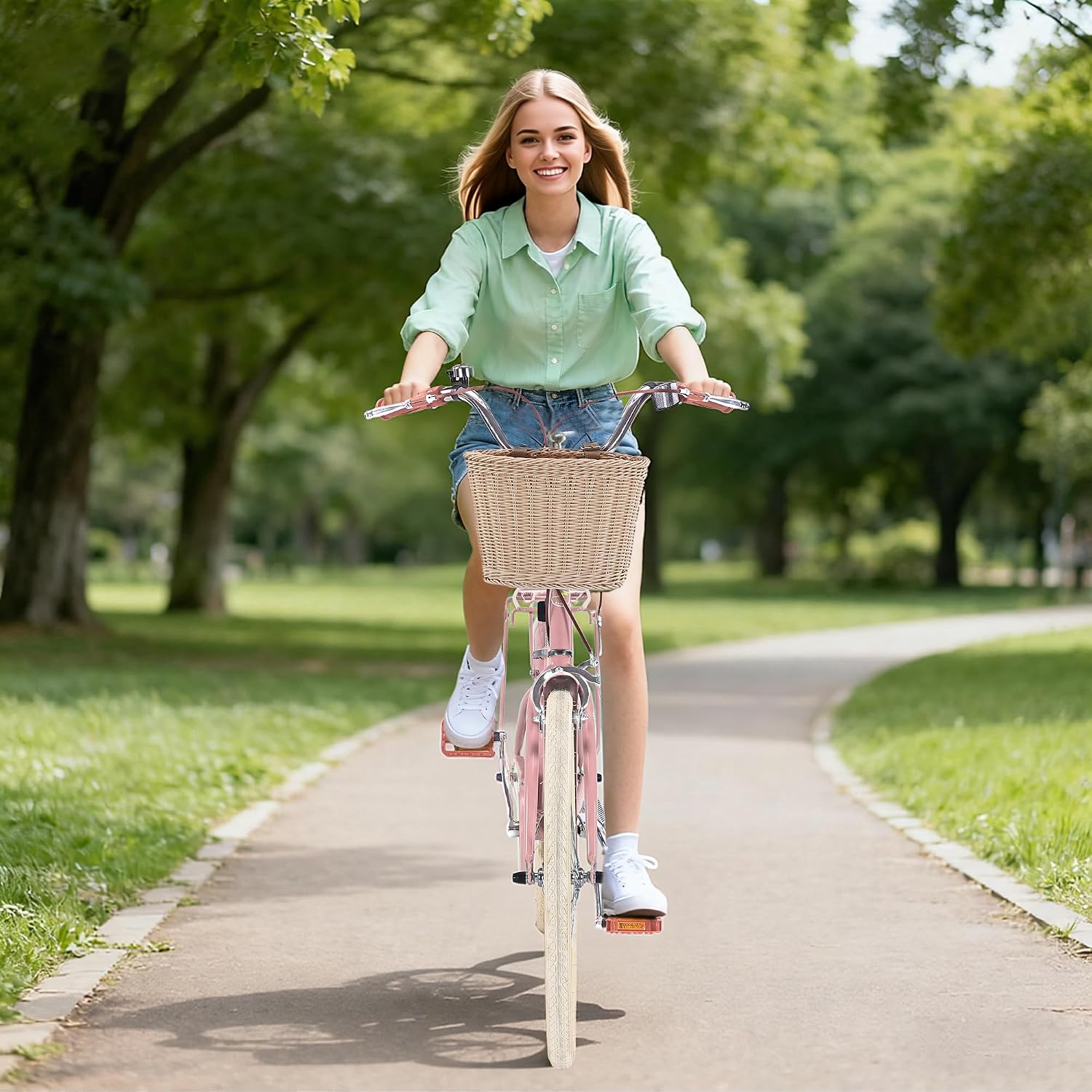 Girls 16 20 24 Inch Bike Kids Bicycle with Basket, Girls Bikes Ages Over 4 Years Old, Single Speed Kids' Bicycles with Front and Rear Brakes, 16 Inch Kid Bike with Training Wheels, Kickstand