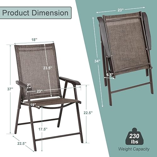 Miniatura 3 de BPS Sillas plegables para patio, paquete de 4 sillas de comedor portátiles de textileno para exteriores, para campamento, playa, jardín, piscina,