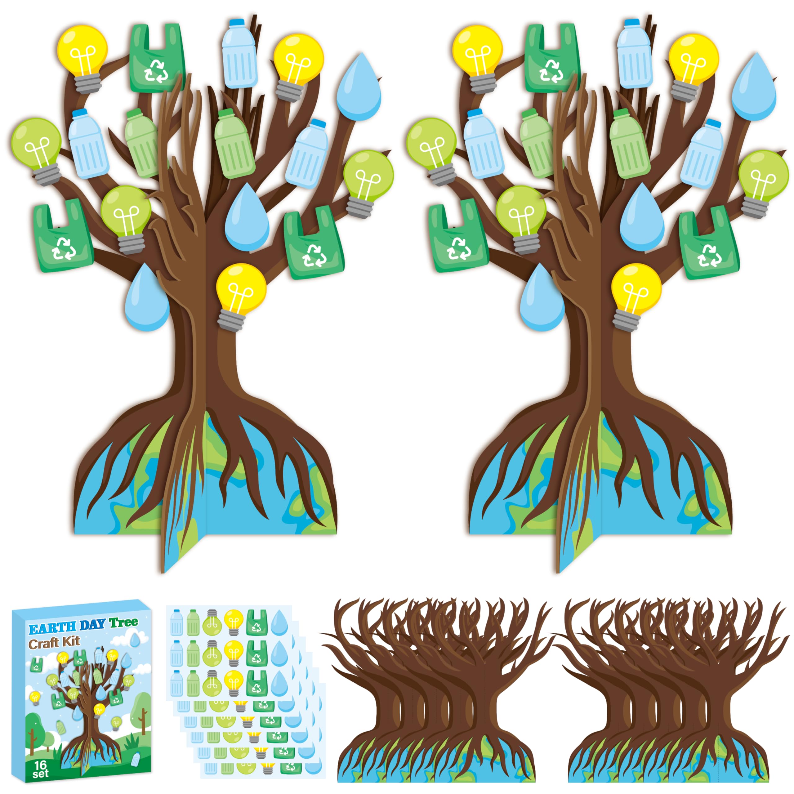 WATINC Earth Day Tree Craft Kits - Make Your Own Environmental Day Trees Decoration, DIY Earth Accessories Party Holiday Celebration Craft Supplies Home School Educational Activity for Kids (32 Pack)