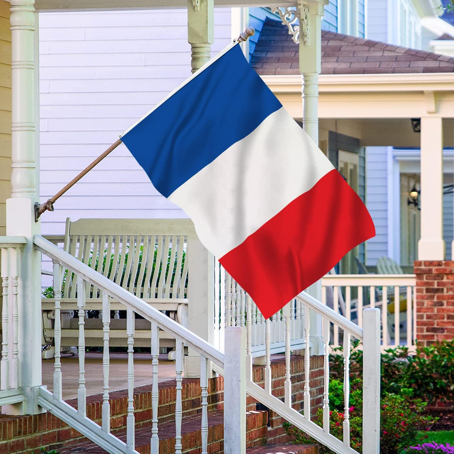 tnpun French Flag 3x5 Outdoor Double Sided France Flags Vivid Color Heavy Duty 210D Nylon Cloth National Country Flags with 2 Brass Grommets 4 Rows of Stitches