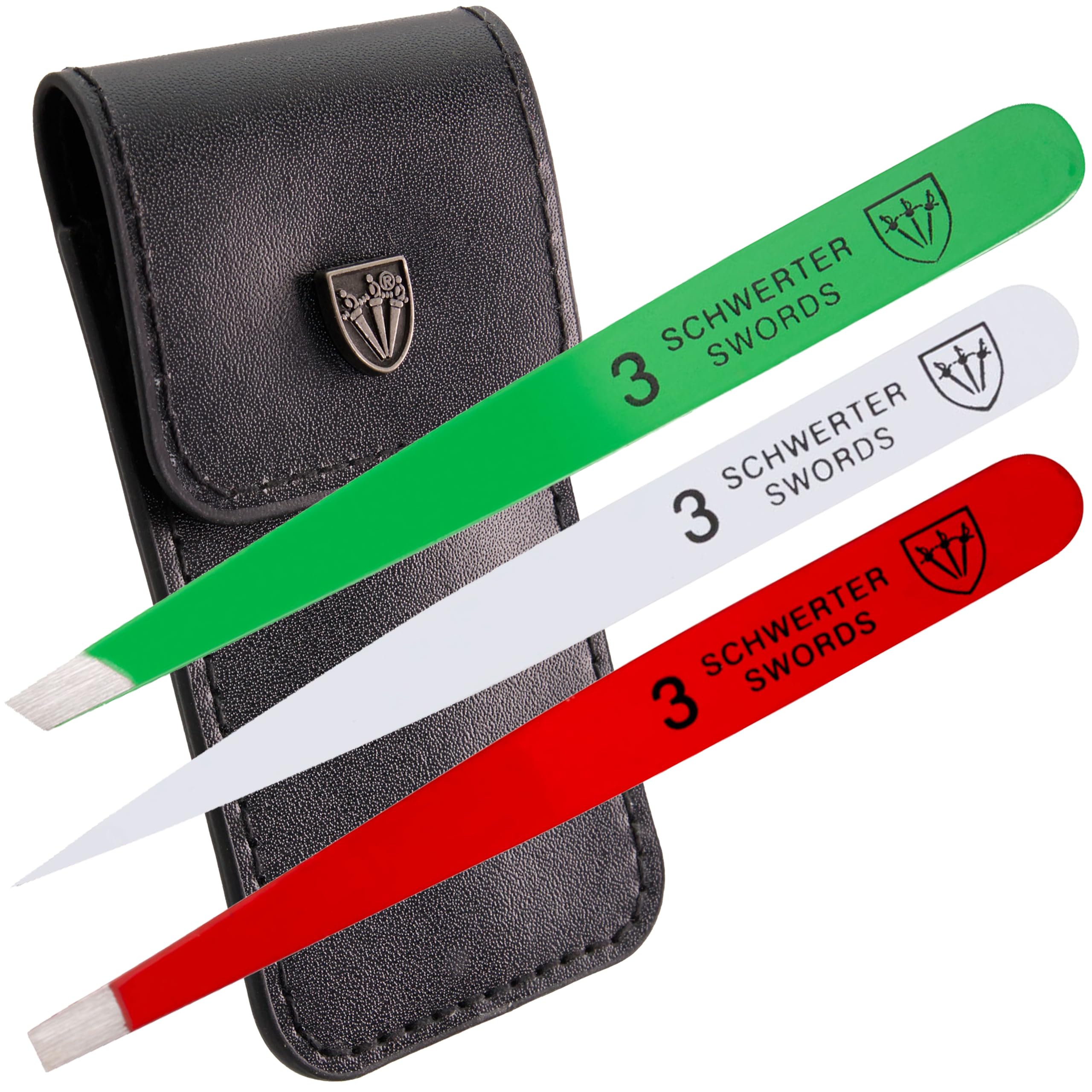 3 Swords Germany – brand quality professional stainless steel precision tweezer set “MEXICO” slanted, straight, pointed eyebrows hair, manicure pedicure – pinzas rectas, biseladas, puntiagudas (5366)
