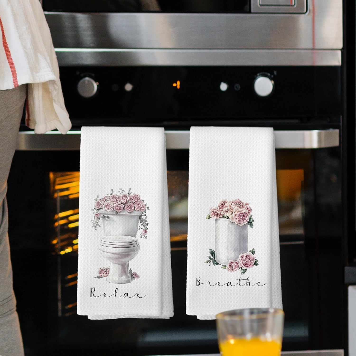 Rose Floral Bathroom Hand Towels, Cottagecore Floral Hand Towel for Bathroom Decor, Relax Breathe Farmhouse Flower Botanical Decorative Towels for Washroom Toilet 16x24 Inch Set of 2 - Image 2