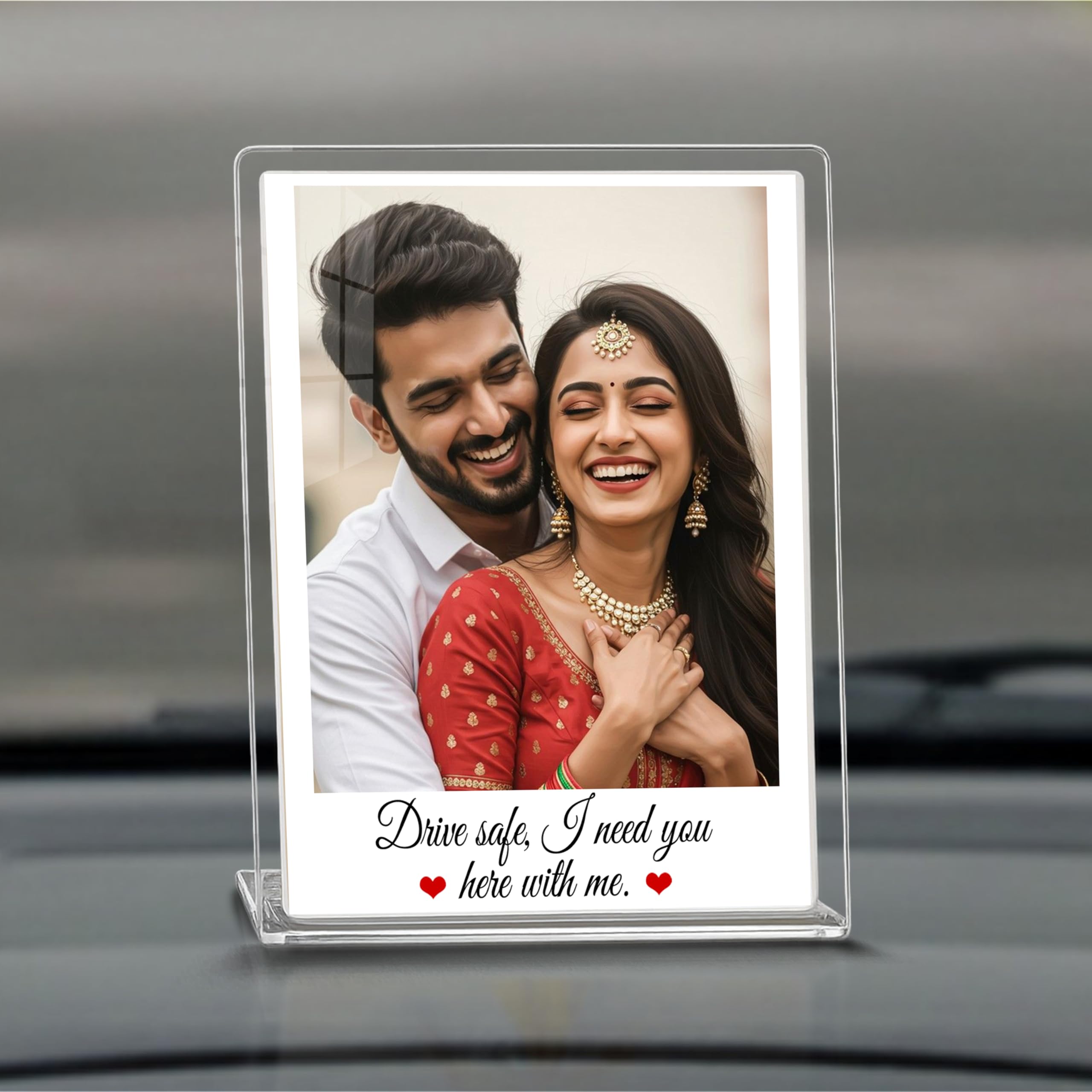 Personalized Acrylic Couples Car Accessories Items for Dashboard Photo Frame | Mirror Effect Custom with Photo | Office & Living Room Decoration Showpiece | Gift for Family, Friends {3x4 inch}-image-14
