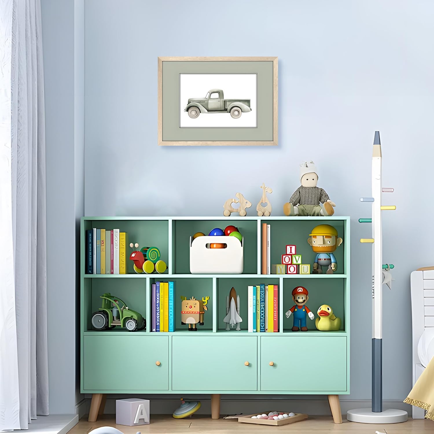 wanyun 木製フレーム 子供部屋 クラシックカー キャンバス ウォールアート 16x24インチ