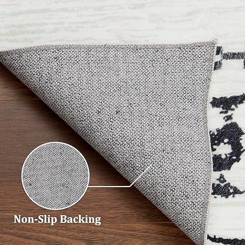 Miniatura 5 de Alfombra de pasillo de 2 x 8 pies, impermeable, marroquí, lavable, para sala de estar, entrada, pasillo, lavandería, 2 x 8 pies, color negro y blanco