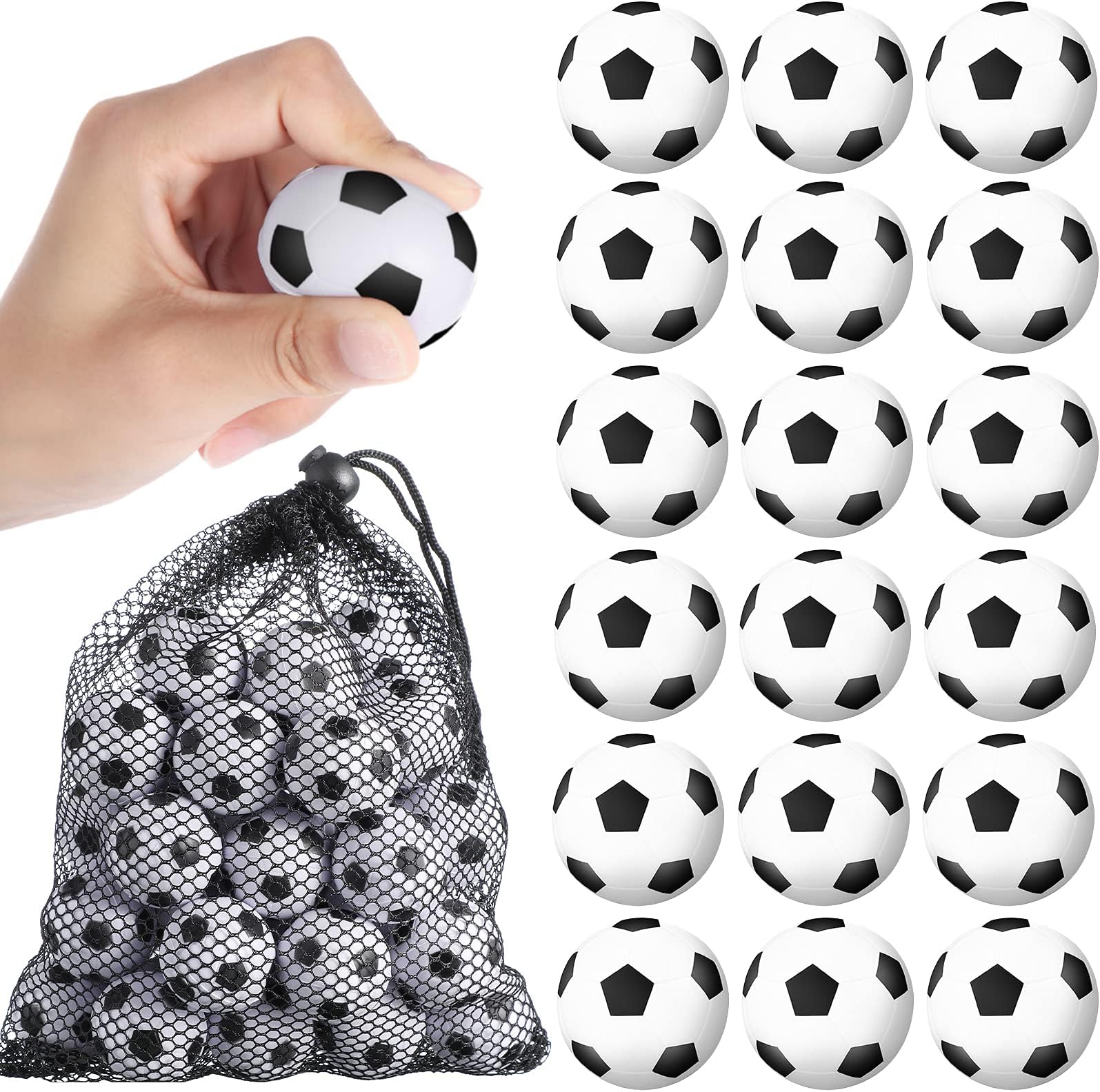 Kasyat 40 Pcs Mini Soccer Stress Balls Sports Foam Stress Balls Relaxation Gadgets Fidget Relief Toy Bulk Soccer Party Favors with Drawstring Mesh Bag, 1.2 Inch
