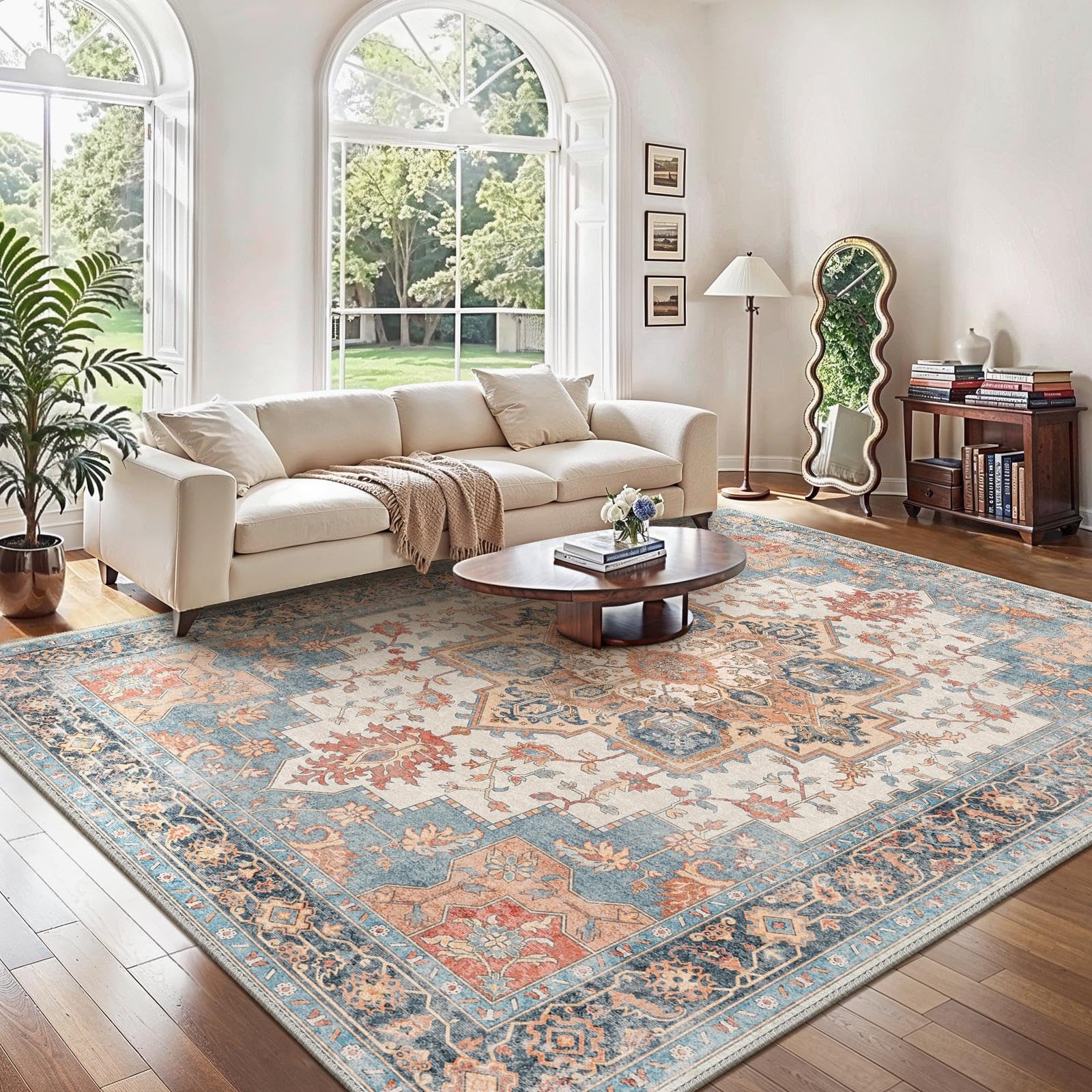 GENIMO Vintage Teppich, Teppiche Wohnzimmer, Waschbare Teppiche, Boho Teppich, Klein Carpet rutschfest