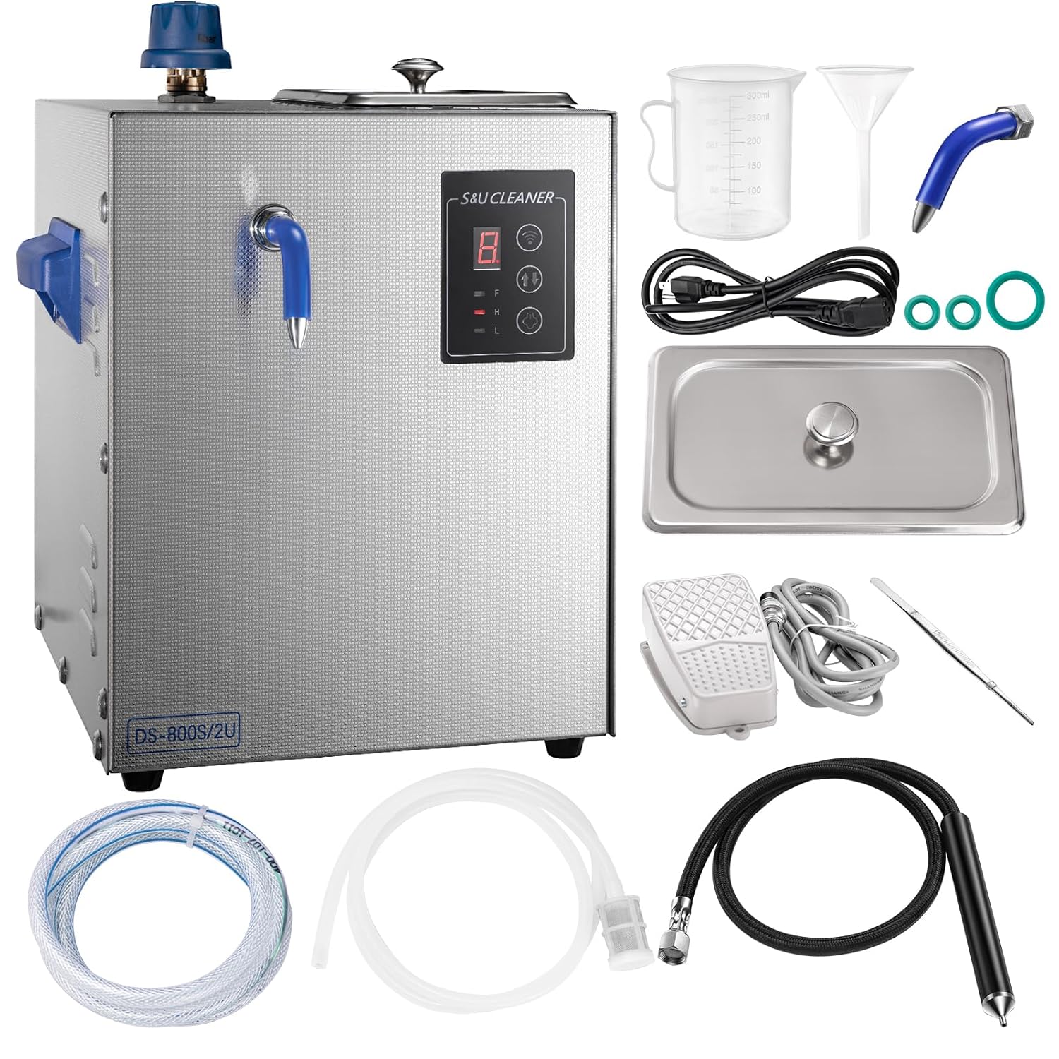 DZQ 2 in 1 Jewelry Steam & Ultrasonic Cleaner, 1200W Steam at 135°C, 40W Ultrasonic, 2L SUS304 Tank, 5KG Adjustable Pressure, Beaker, Funnel, Tweezers & Removable Steam Nozzle Included