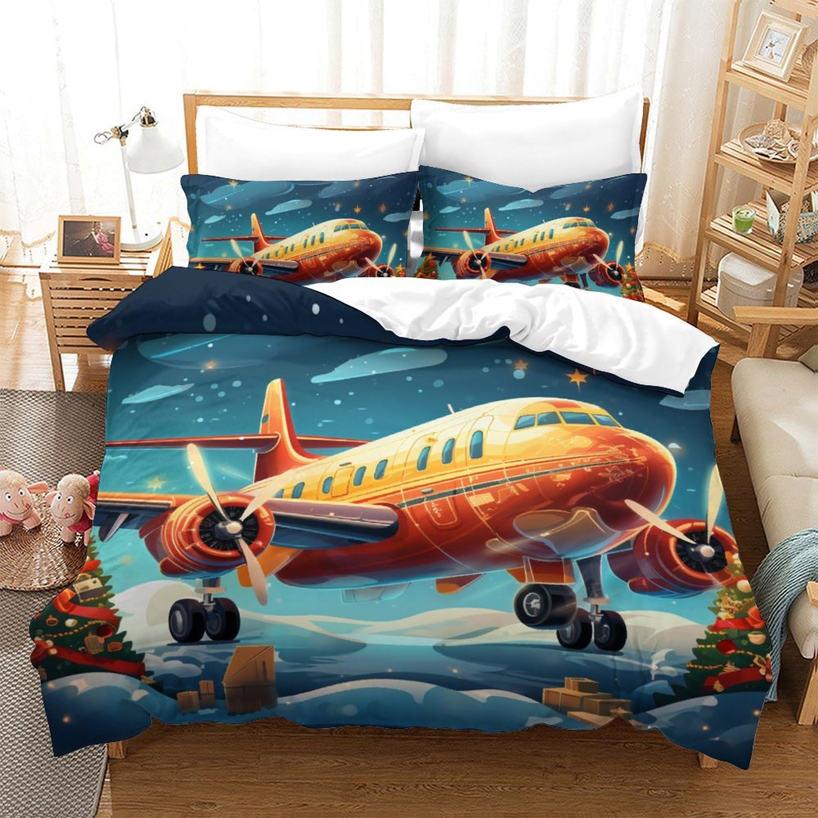 Housse couette antibactérienne motif avion de passagers double 200x200