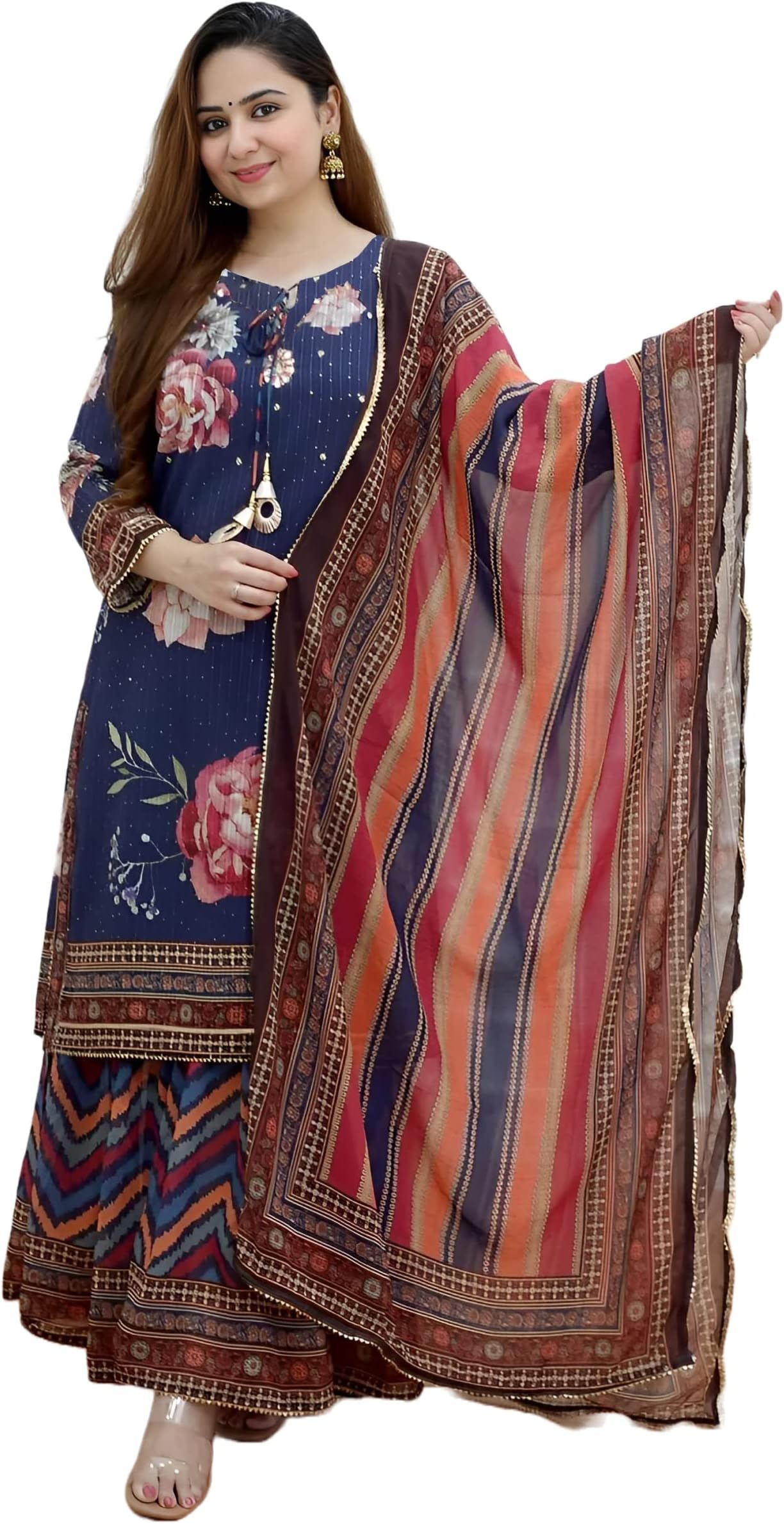 Women Croset Embroidered Printed Kurta and Sharara Set with Dupatta
