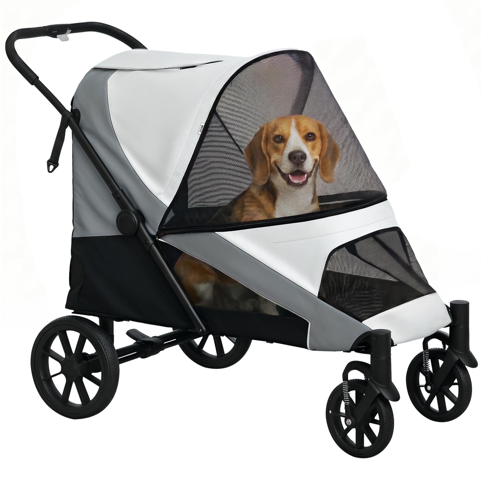 PawHut Passeggino per Cani Taglia Media Pieghevole con Cuscino, Grigio | Passeggino per Animali, Ruote Rimovibili, Guinzagli di Sicurezza, Borsa Portaoggetti, in Tessuto Oxford e Acciaio