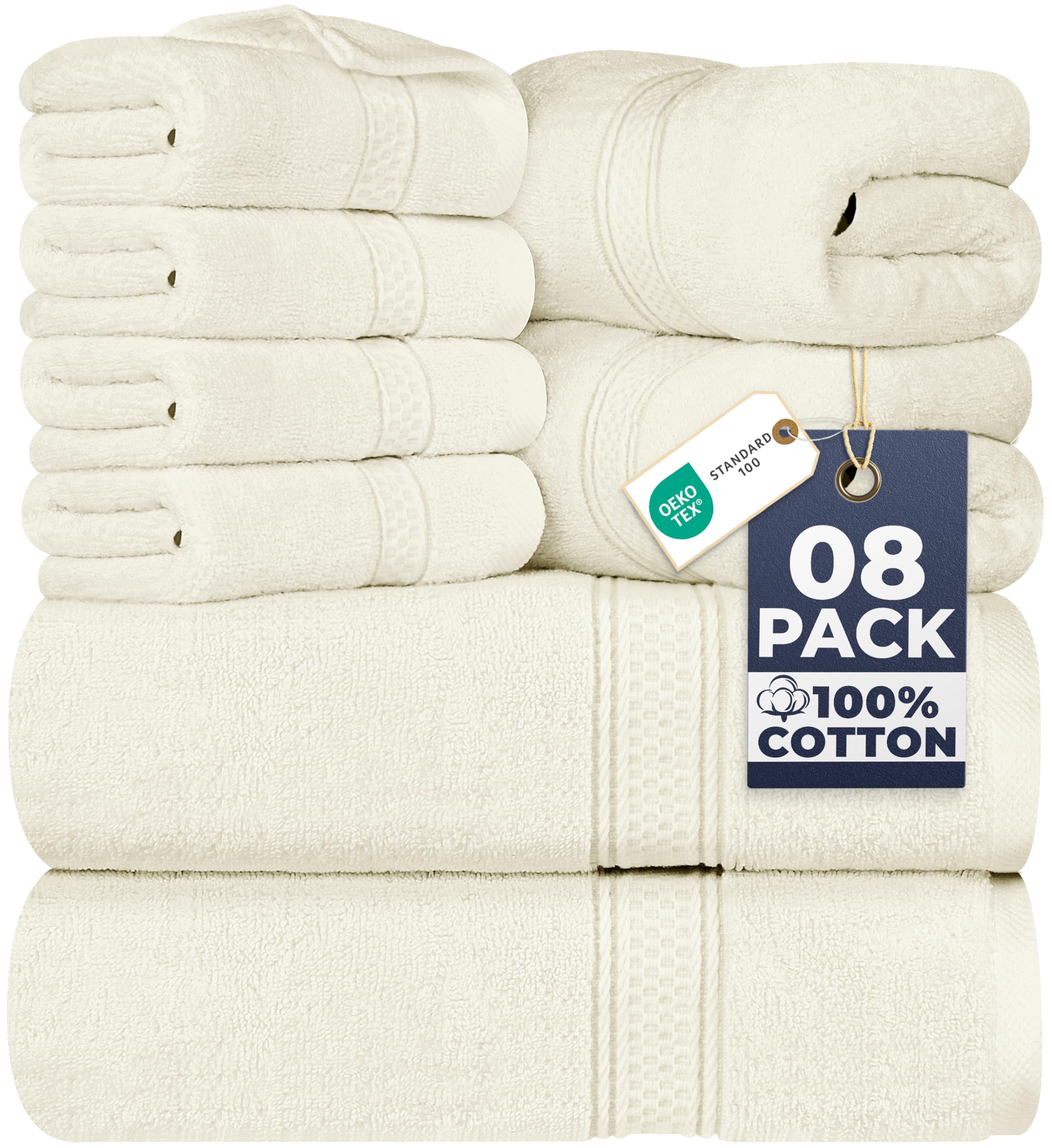 Utopia Towels 8 Piece Towel Set - 2 Bath Towels, 2 Hand Towels and 4 Washcloths Cotton Hotel Quality Super Soft and Highly Absorbent (Ivory)