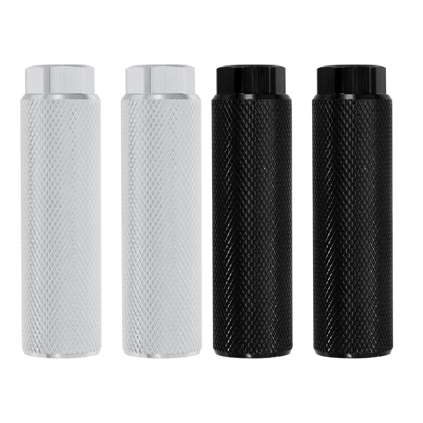 PATIKIL Bike Pegs Fit 3/8 Inch Axles, 4 Pack Aluminum Alloy Anti-Skid Lead Foot Bicycle Peg Back Seat Stands for BMX Mountain Dirt Bike Cycling Rear Stunt Pegs, Silver/Black
