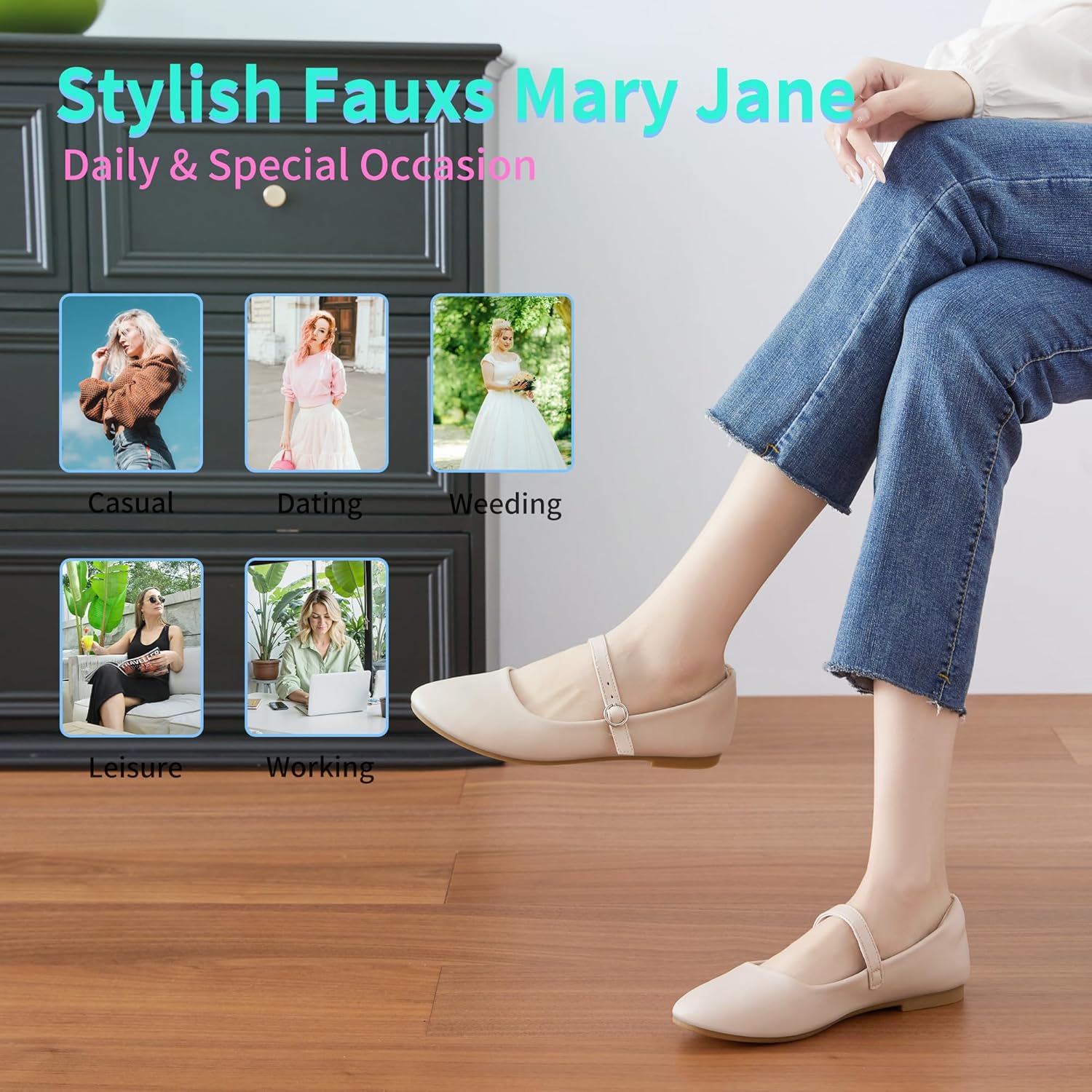 ALTOCIS Mary Jane PU-Leather Shoes for Women Round Toe Dress Ballet Flats Ladies Casual Office Dress Shoes for Work - Image 8