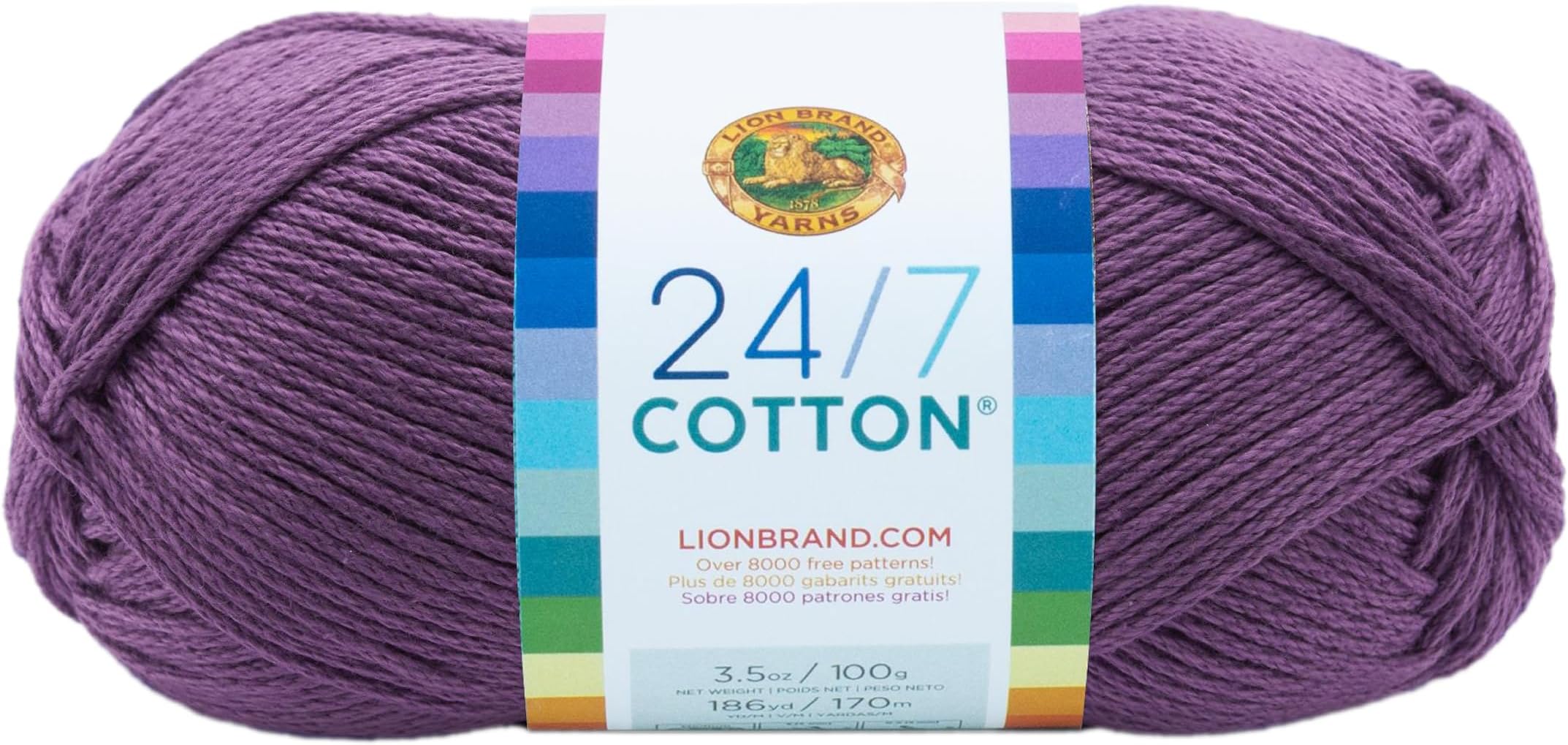 Lion Brand Company Cotton Yarn, Purple, 15.24x6.35x6.35 cm