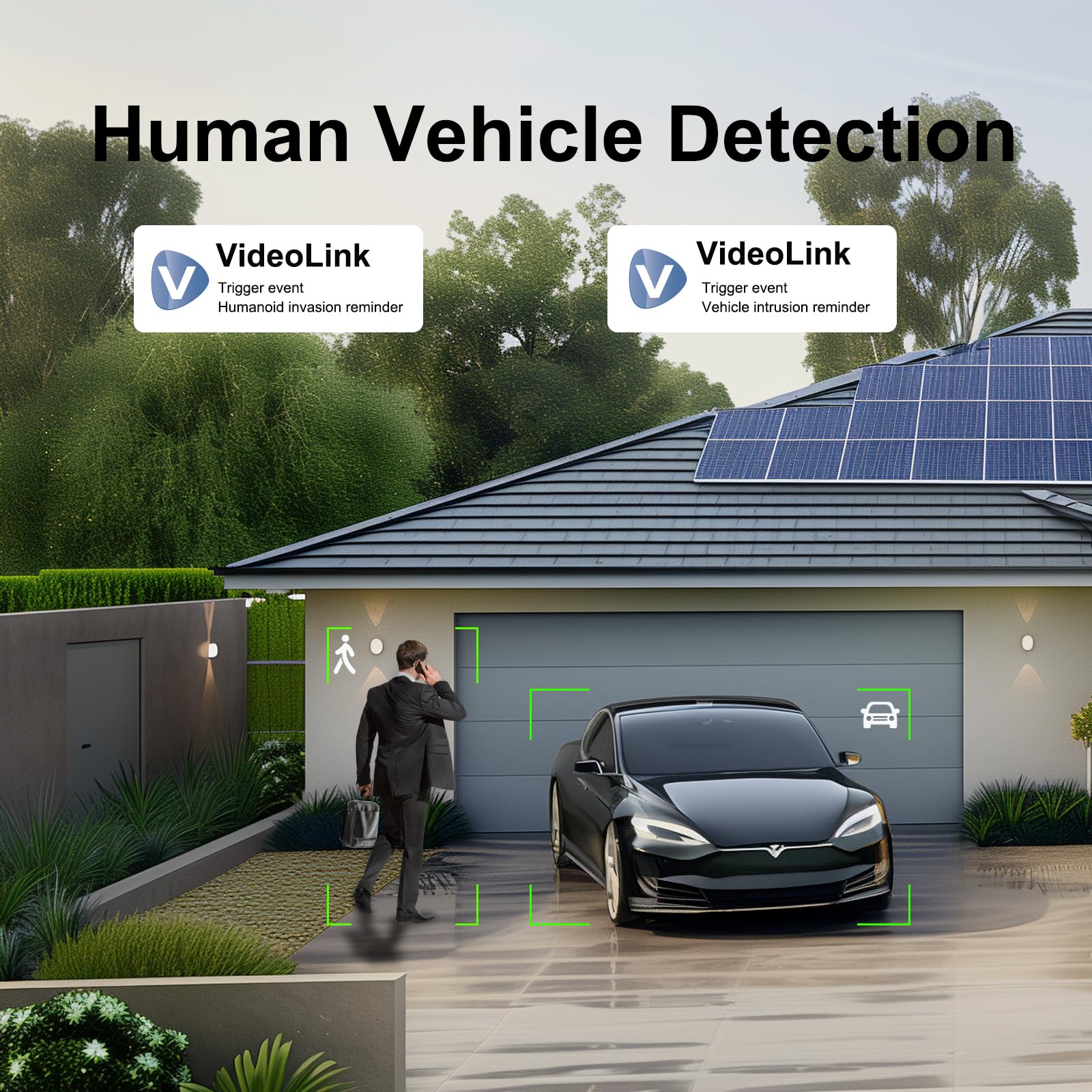 5MP PoE IP-Sicherheitskamera, H.265 Smart Dual-Lichtturm-Kuppelkamera, Farb-Nachtsicht, Zwei-Wege-Talk, SD-Kartensteckplatz, 29,9 m Nachtsicht, 110° Weitwinkel, Menschen-/Fahrzeugerkennung