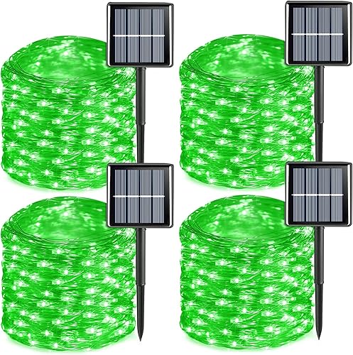 Miniatura 15 de QITONG - Luces solares azules de Navidad, 4 paquetes de 33 pies, 100 LED de hadas impermeables para exteriores, 8 modos, luces mini parpadeantes