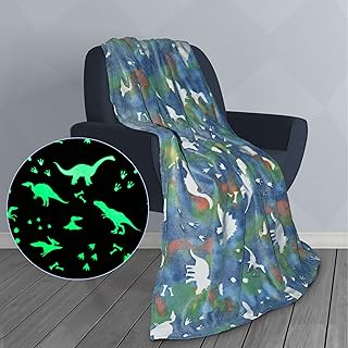 Stolphi Glow in The Dark Dinosaur Blanket for Boys Girls Kids, Soft Plush Cozy Blanket for All Seasons and Everyday use, Lightweight Durable, Fun Gift for Christmas Birthday Thanksgiving, 50x60