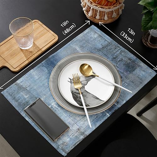 Miniatura 6 de Juego de 6 manteles individuales color azul marino y gris con caminos de mesa de 90 pulgadas de largo, antideslizantes, lavables, juego de manteles