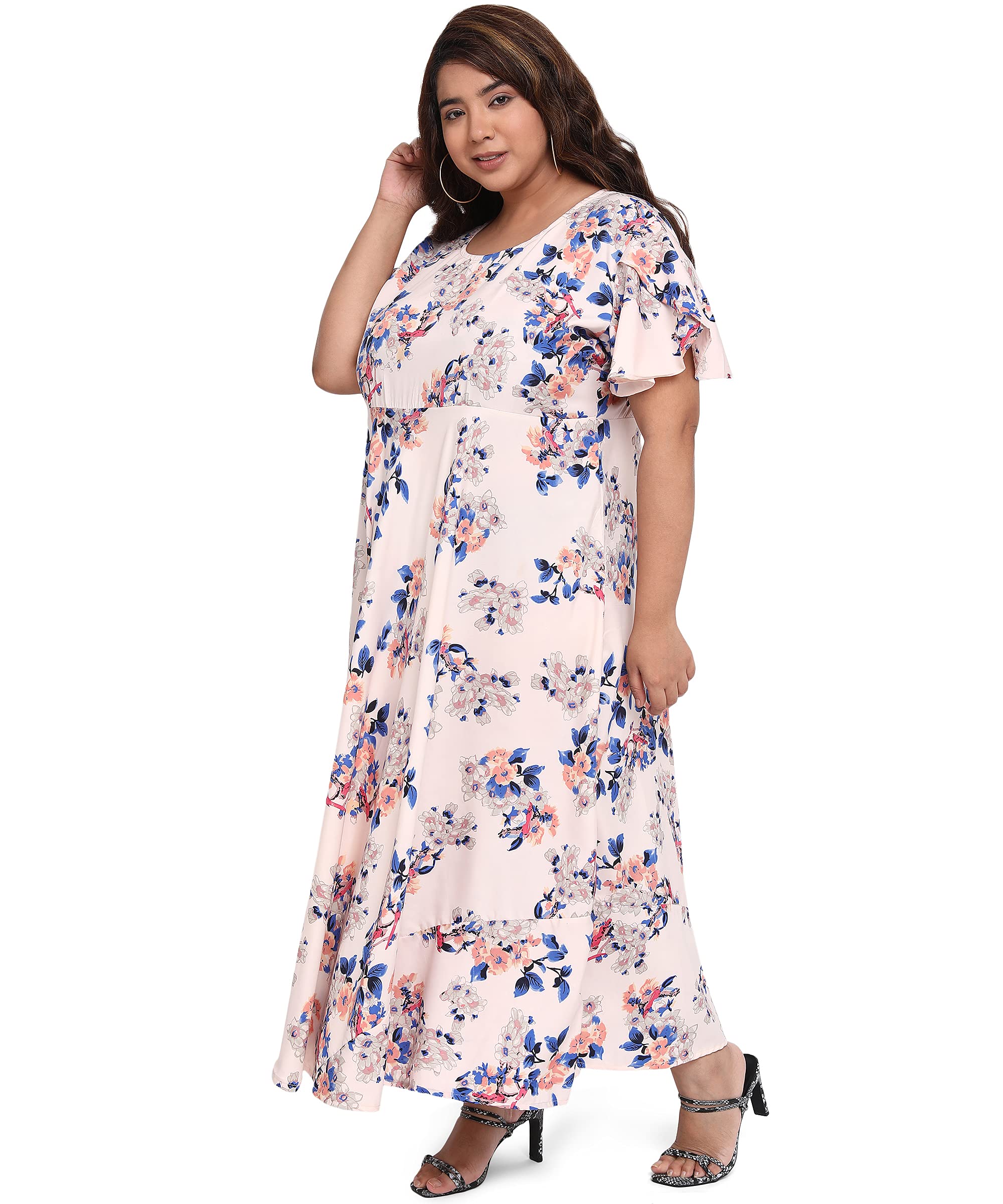 Oomph Women's Western & Fusion Wear Crepe A-Line Maxi Plus Size Dress - Daisy White - Od238_7Xl
