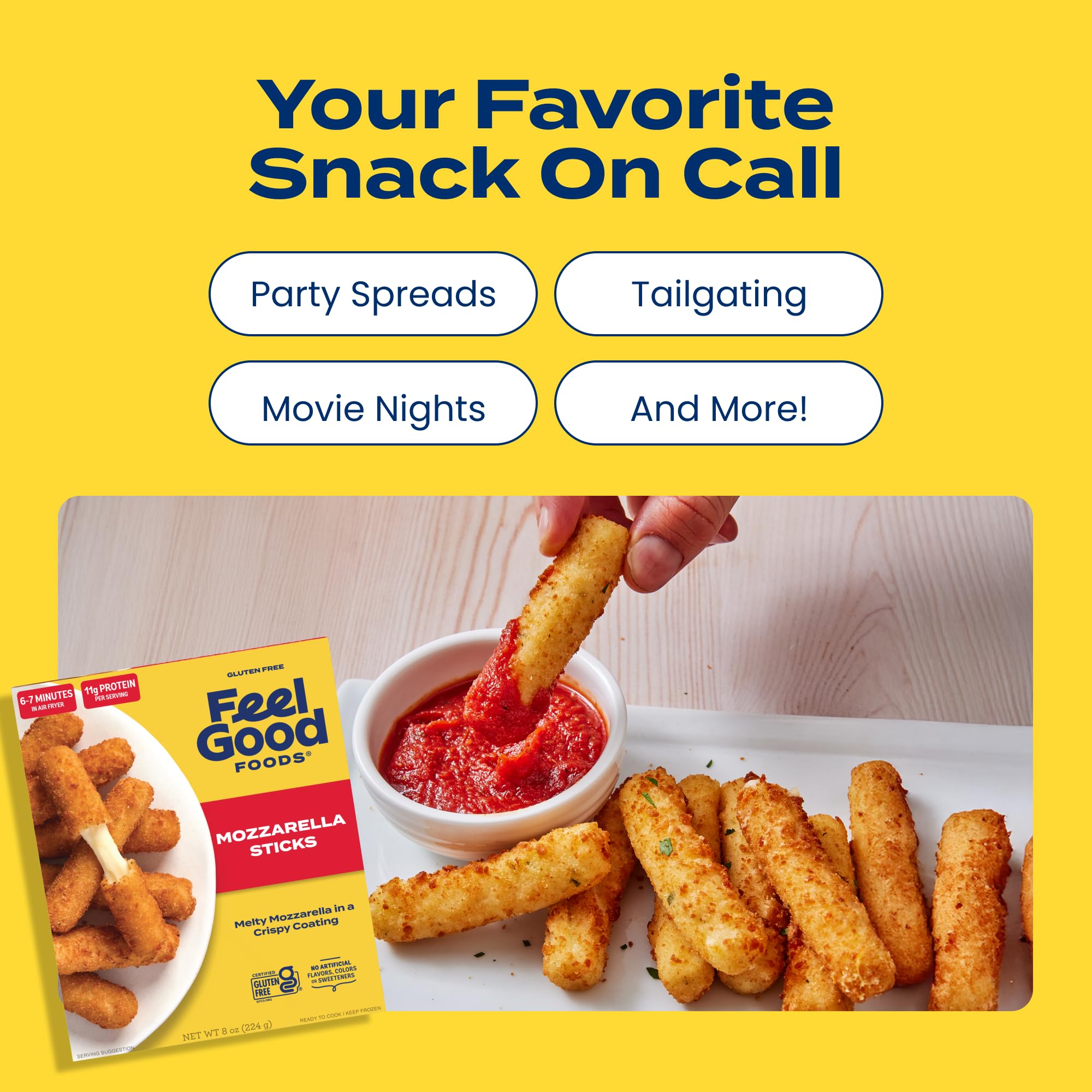 Feel Good Foods Gluten-Free Mozzarella Sticks with Crispy Breading Frozen Appetizer 8oz — view 3