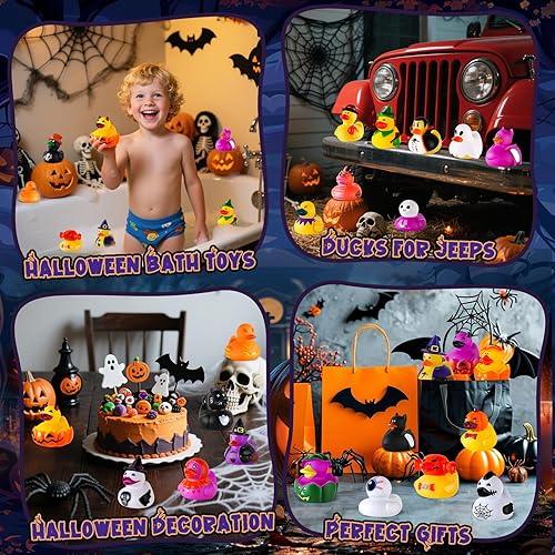 Miniatura 6 de Paquete de 24 patos de goma de Halloween con bolsa, regalos de fiesta de Halloween, juguetes de baño para niños, rellenos de bolsas de golosinas,