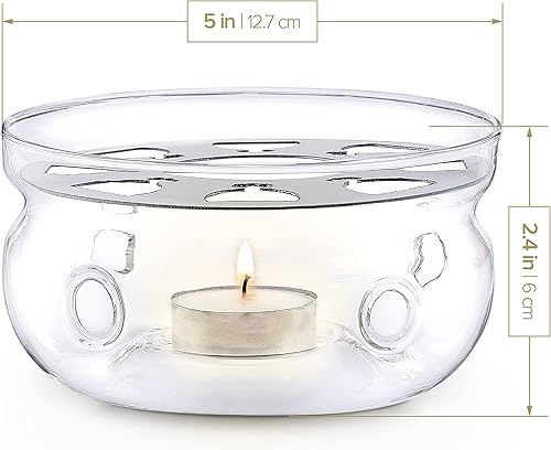 Miniatura 3 de Teabloom Calentador de tetera de celebración, tamaño estándar (5 pulgadas de diámetro), calentador de té de vidrio de borosilicato resistente al