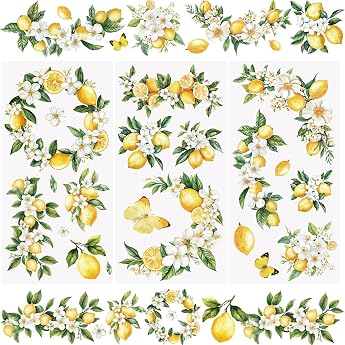Wandic 3 Sheets Rub on Stickers Lemons - Waterproof Transfer Stickers for Furniture and Glass in Summer Design - for DIY Crafts as well as Decoration of Photo Album Scrapbook and Gift 15 x 30 cm