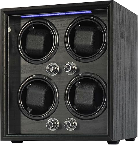 Oryx Watch Winder for 4 Automatic Watches, Rotating Watch Box 5 Rotation Modes Setting Case with LED Light, USB Powered Super Quiet Mabuchi Motor