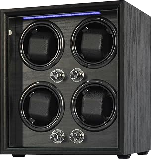 Oryx Watch Winder for 4 Automatic Watches, Rotating Watch Box 5 Rotation Modes Setting Case with LED Light, USB Powered Super Quiet Mabuchi Motor