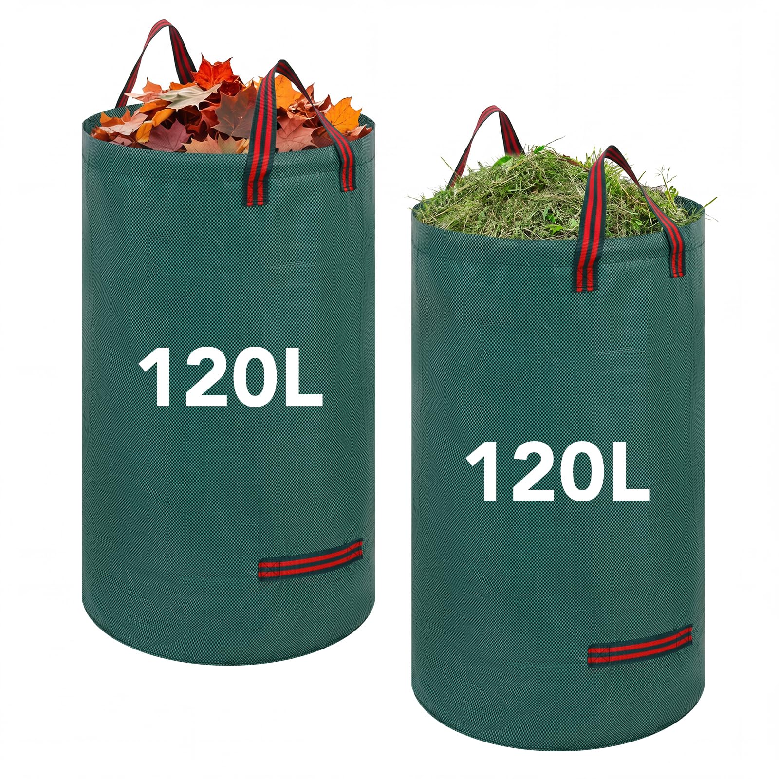 2 Pack 120L Large Garden Bag with Handles, Heavy Duty Garden Waste Bags, Reusable Green Sacks for Collecting Grass, Leaves Debris