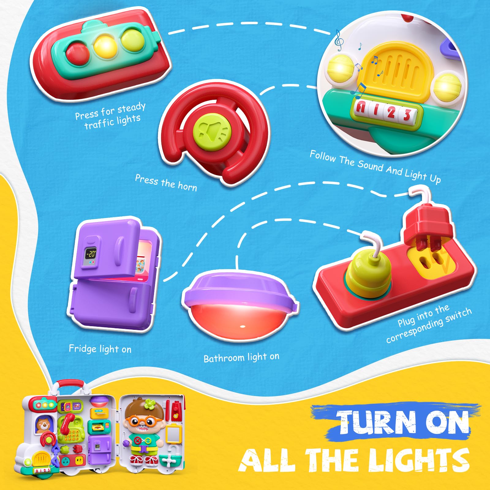 Busy Board - Juguetes Montessori de regalo para niños de 1 a 2 años, juguetes Montessori educativos tempranos para niños de 1 a 3 años, regalos de cumpleaños para niños de 1 a 2 años, ideas 5
