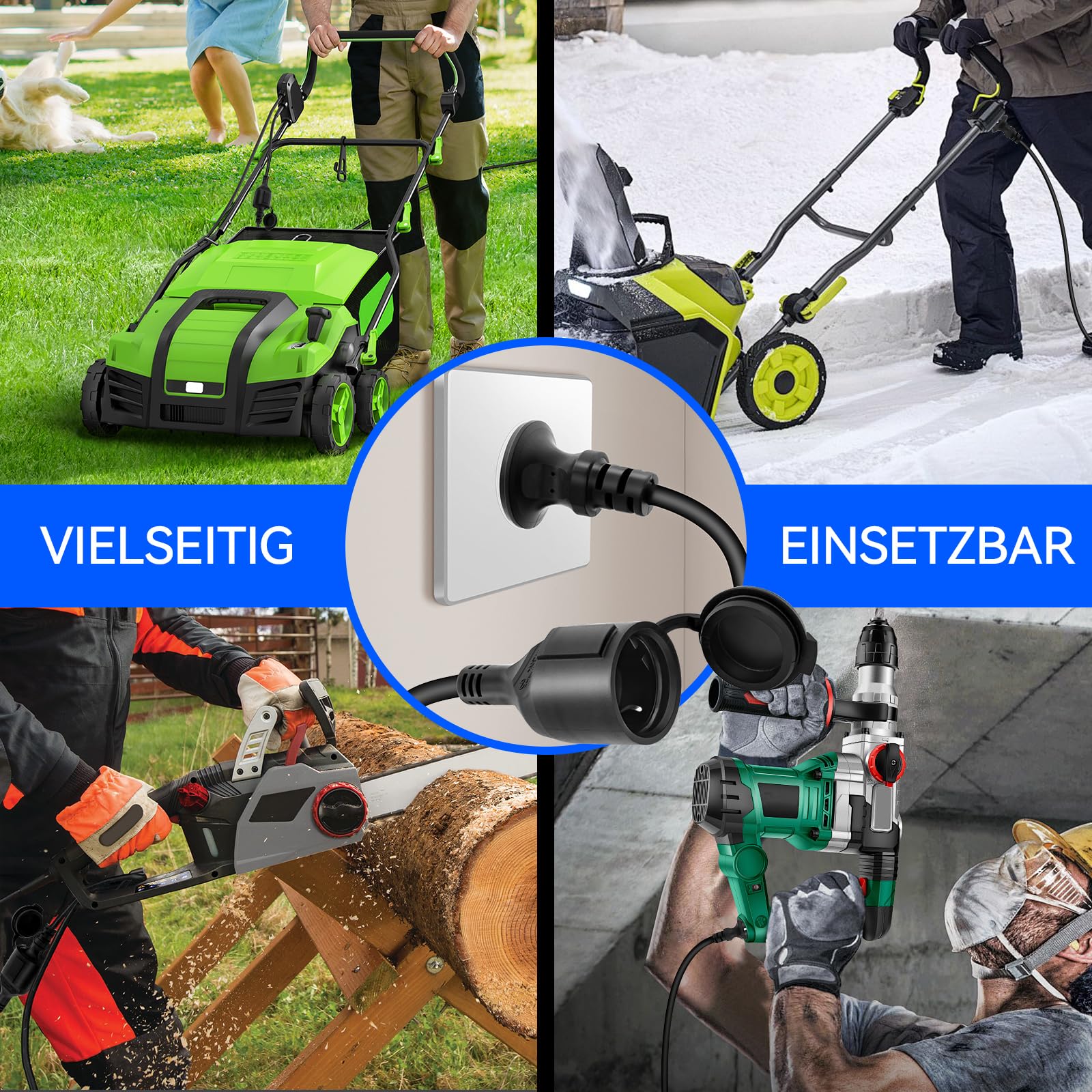 Rallonge Electrique Extérieure 40 m, Câble prolongateur 3G1,5 mm² IP44, 16A 250V avec Capuchon de Protection, Prise à Contact de Protection pour intérieur et extérieur