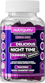 Night Time Complex Gummy | Chamomile, Lemon Balm, Lavender, Griffonia & L-Theanine | Passionfruit Flavour | 60 Vegan Gummies | Sleep & Bed Relaxation Support by NUTRIGUMS®