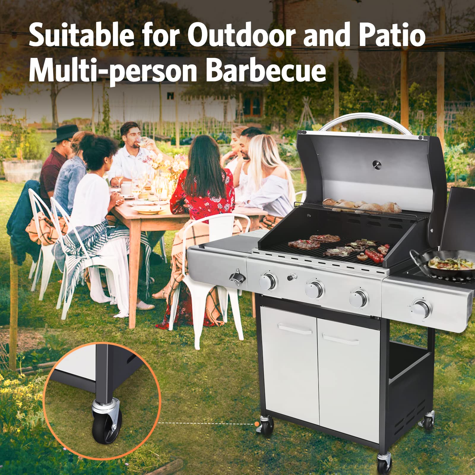 Rintuf Liquid Propane Gas Grill, 24000 BTU Stainless Steel BBQ Gas