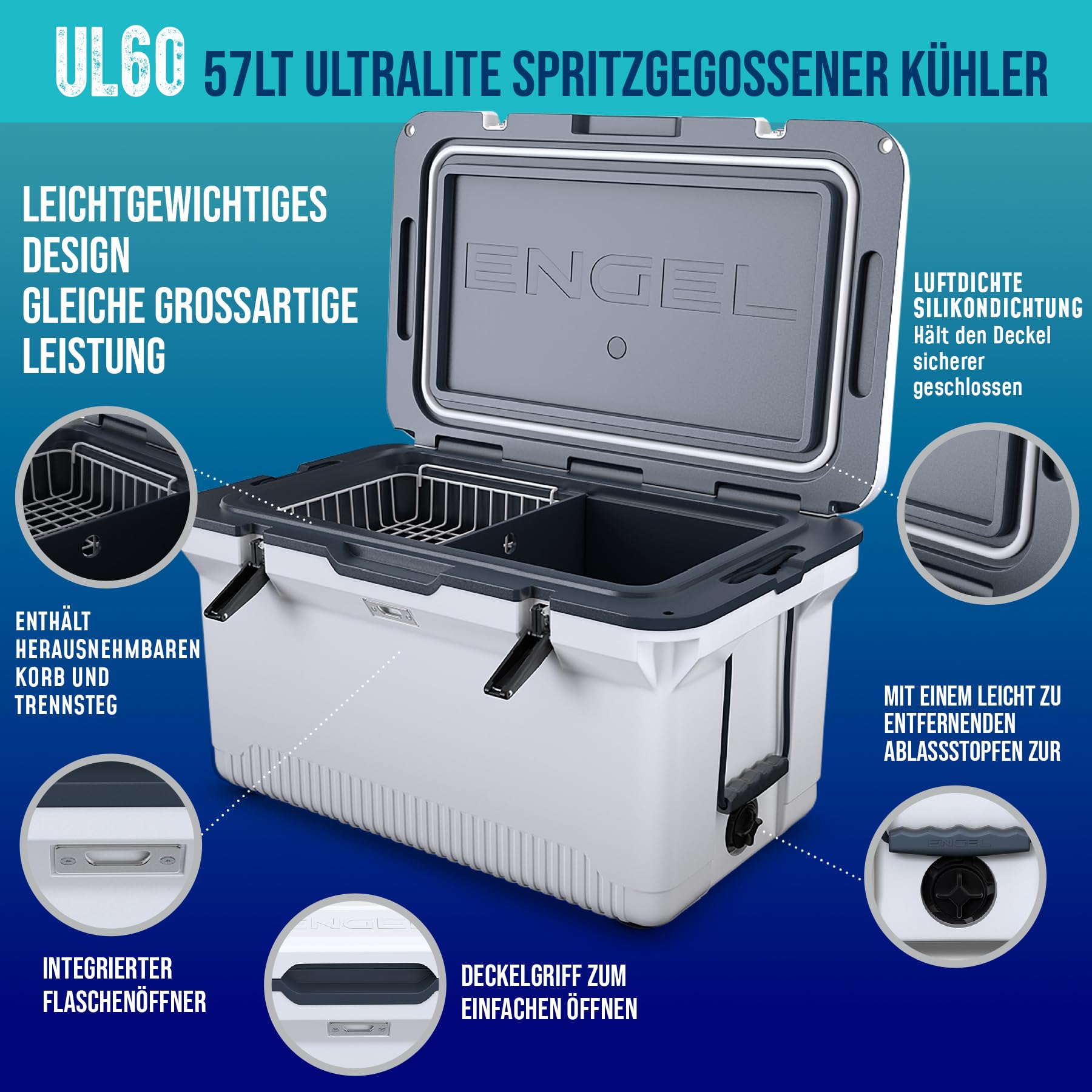 ENGEL 56,8 Liter Große Kühlbox - Ultra-Leicht, Tragbare, Passive Kühlbox für Camping, Picknick, Wandern, Festival - Eisbox Ohne Strom Hält EIS bis zu 7 Tage, 75 x 45,7 x 43,2 cm