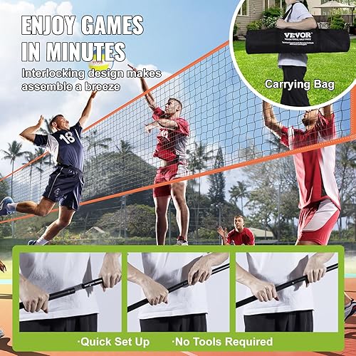 Miniatura 6 de VEVOR Red de voleibol de 4 vías, juego de red de bádminton de altura ajustable para patio trasero, playa, césped, red de voleibol portátil al aire