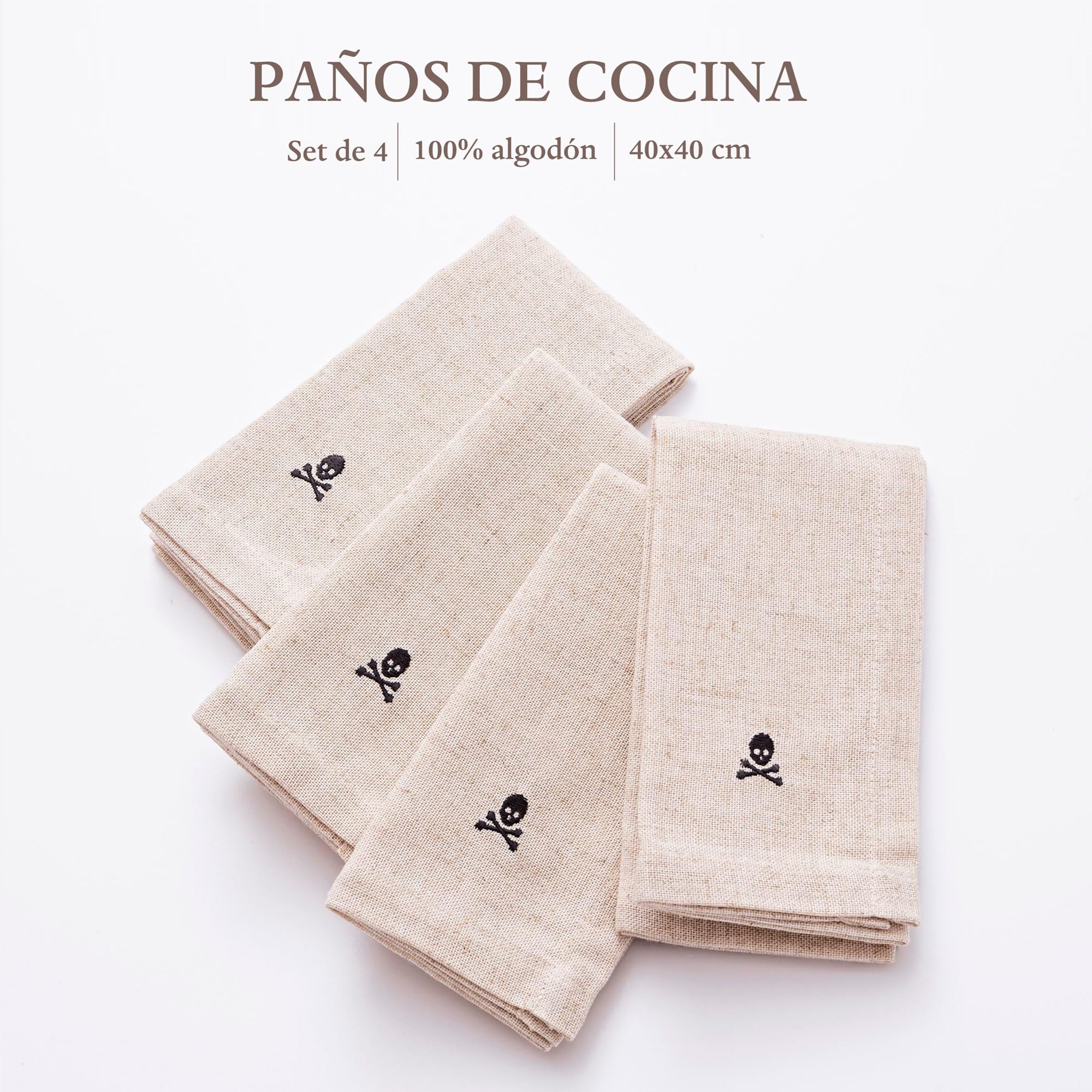Scalpers - Lot de 4 Serviettes 40 x 40 cm en Lin et Polyester 230 g/m² avec Logo brodé