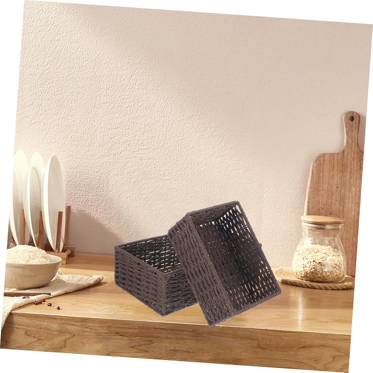 2Pcs Woven Paper Rope Storage Baskets for Organizing Sundries Multi Functional Storage Bins for Bathroom Kitchen Living Room Nursery and Office