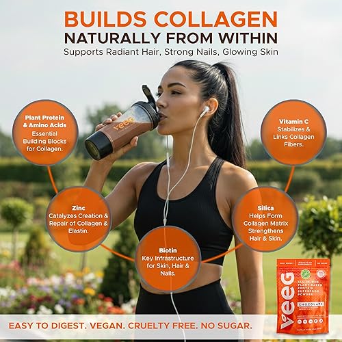 Miniatura 7 de Veeg Batido de proteína en polvo todo en uno, proteína vegana en polvo y refuerzo de colágeno. Proteína orgánica de guisante, MCT, probióticos y