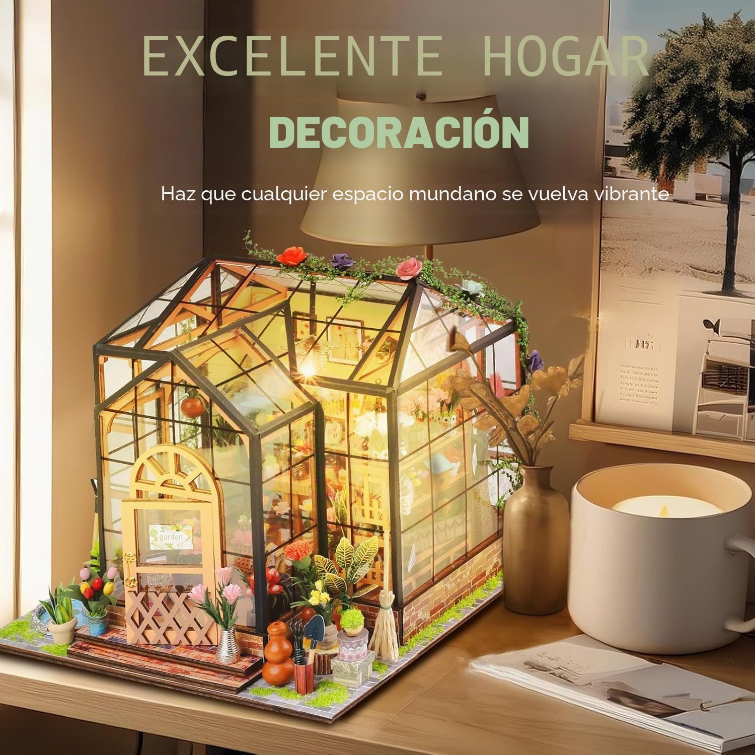 Casa de muñecas en Miniatura DIY con Muebles: Kits de Cocina de Invernadero de Madera con luz, Rompecabezas 3D Mini Modelo de casa de Madera Muebles en Miniatura Diorama Regalos de cumpleaños para | Rompecabezas 3D Mini Modelo con Muebles – Diorama – Rega
