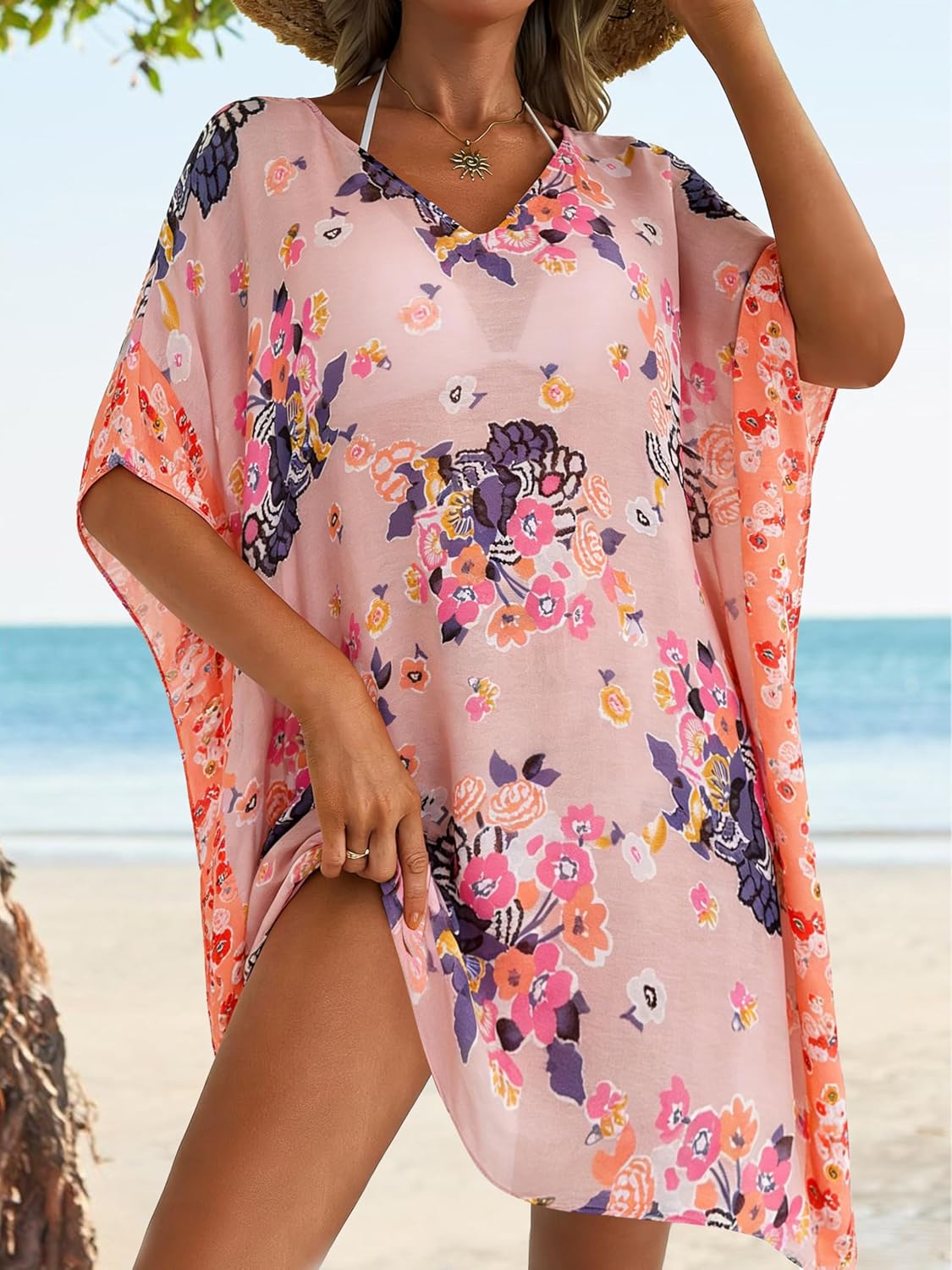 Moss Rose Women's Swimsuit Cover up Beach Kaftan for Bathing Suit with Floral Pattern - Image 2