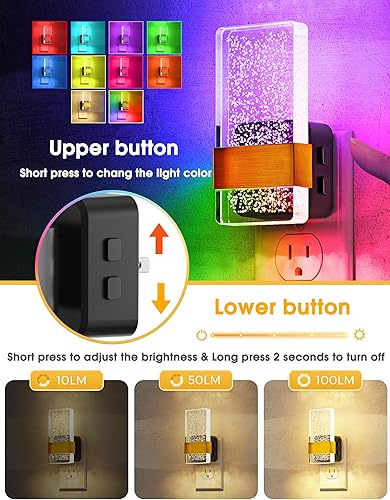 Miniatura 3 de L LOHAS LED Luces nocturnas que se enchufan a la pared 2 unidades, luz nocturna que cambia de color con sensor de atardecer a amanecer, luz nocturna