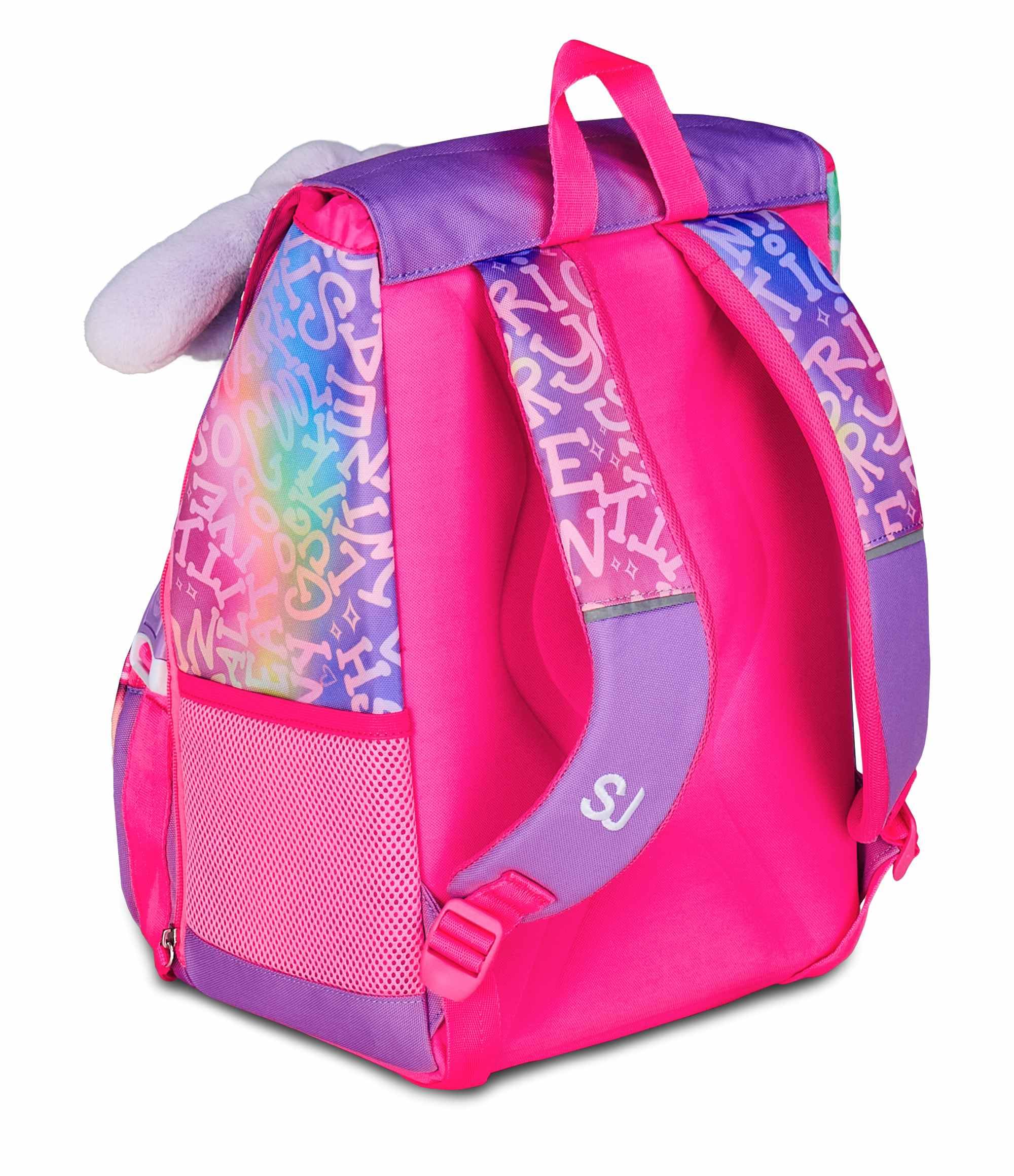 SJ GANG STYLE JAM GANG Zaino Scuola Estensibile Big, Fucsia, Zaino con Divisorio Interno, Tasca per Borraccia, Peluche Coniglietto Abbinato, 24 L, Zaino Scuola Elementare, Zaino Bambina