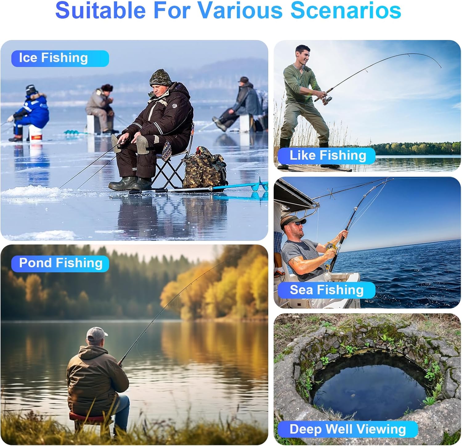 5" Underwater Fishing Camera, 2000TVL Kayak Boat Fish Finder, Infrared Night Vision, 220° Wide Angle,IP68 Waterproof, with 5 Inch IPS Display, for Ice, River and Boat