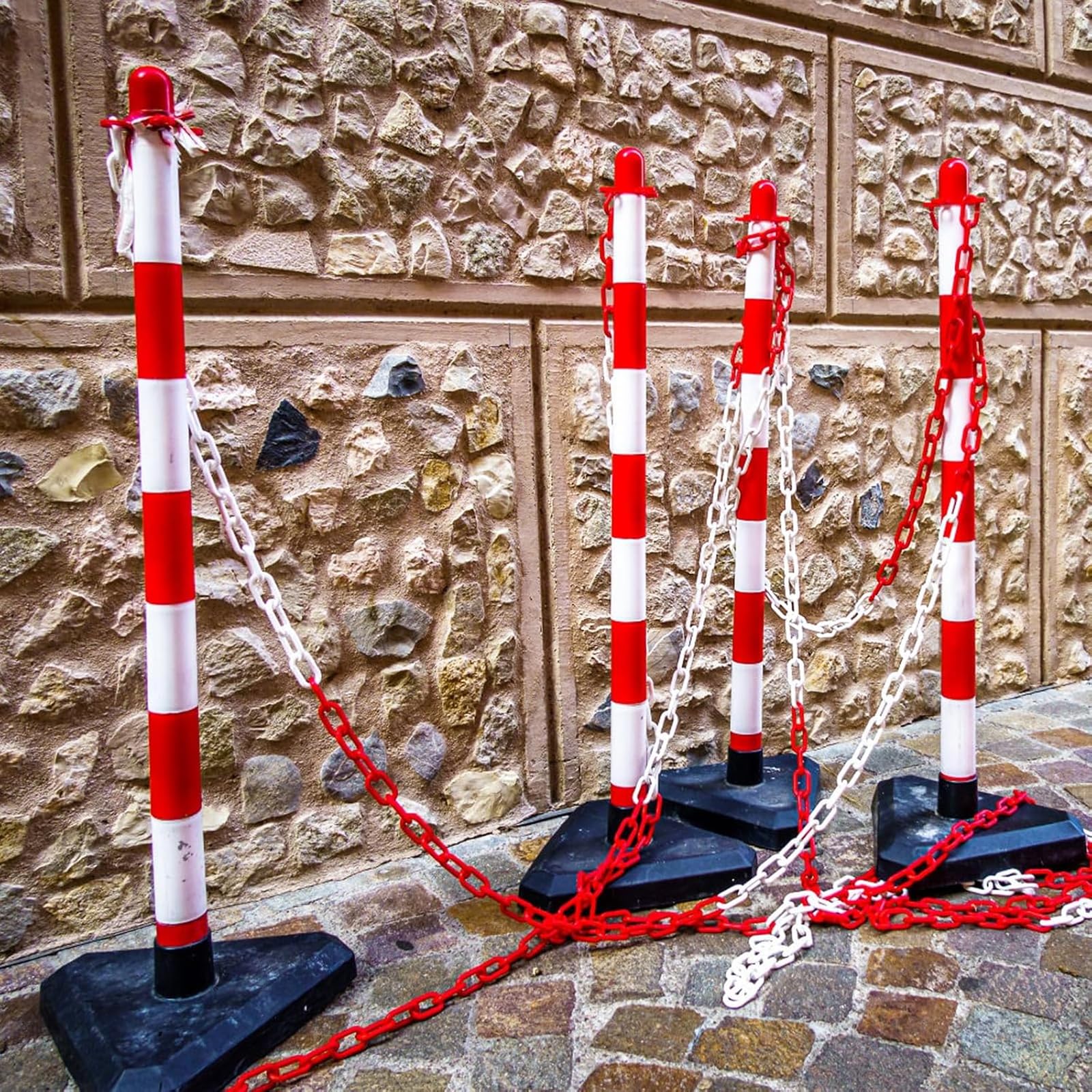 Catena di sicurezza in plastica, 35 m, 35 m, in plastica, 6 mm, con 6 ganci a S, catena di sicurezza in plastica, per cantieri, parcheggio e manutenzione degli ordini