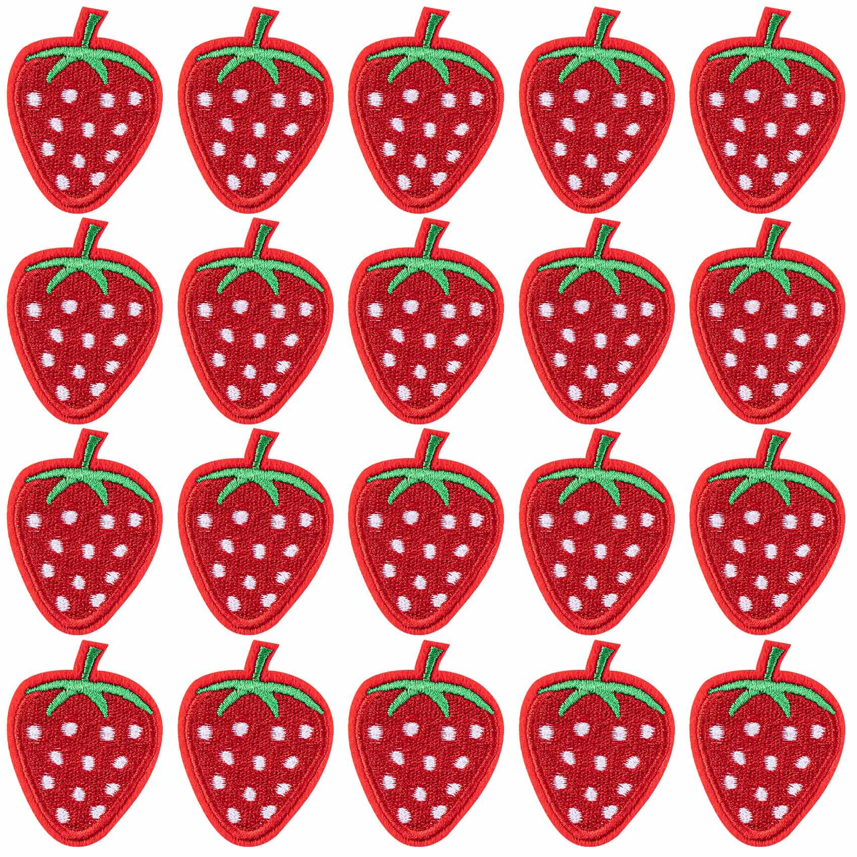 HINZIC 20 Pack Cute Strawberry Patches for Clothes Decoration, Sew on/Iron on Heat Tranfers Embroidered Appliques Patches for Pants Jackets Bags